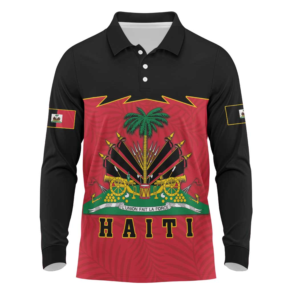 Personalized Afro-Haitians 1964 Long Sleeve Polo Shirt Coat Of Arms Flag Style - African Pride