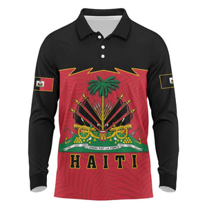 Personalized Afro-Haitians 1964 Long Sleeve Polo Shirt Coat Of Arms Flag Style - African Pride
