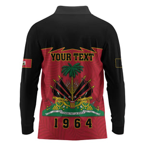 Personalized Afro-Haitians 1964 Long Sleeve Polo Shirt Coat Of Arms Flag Style - African Pride