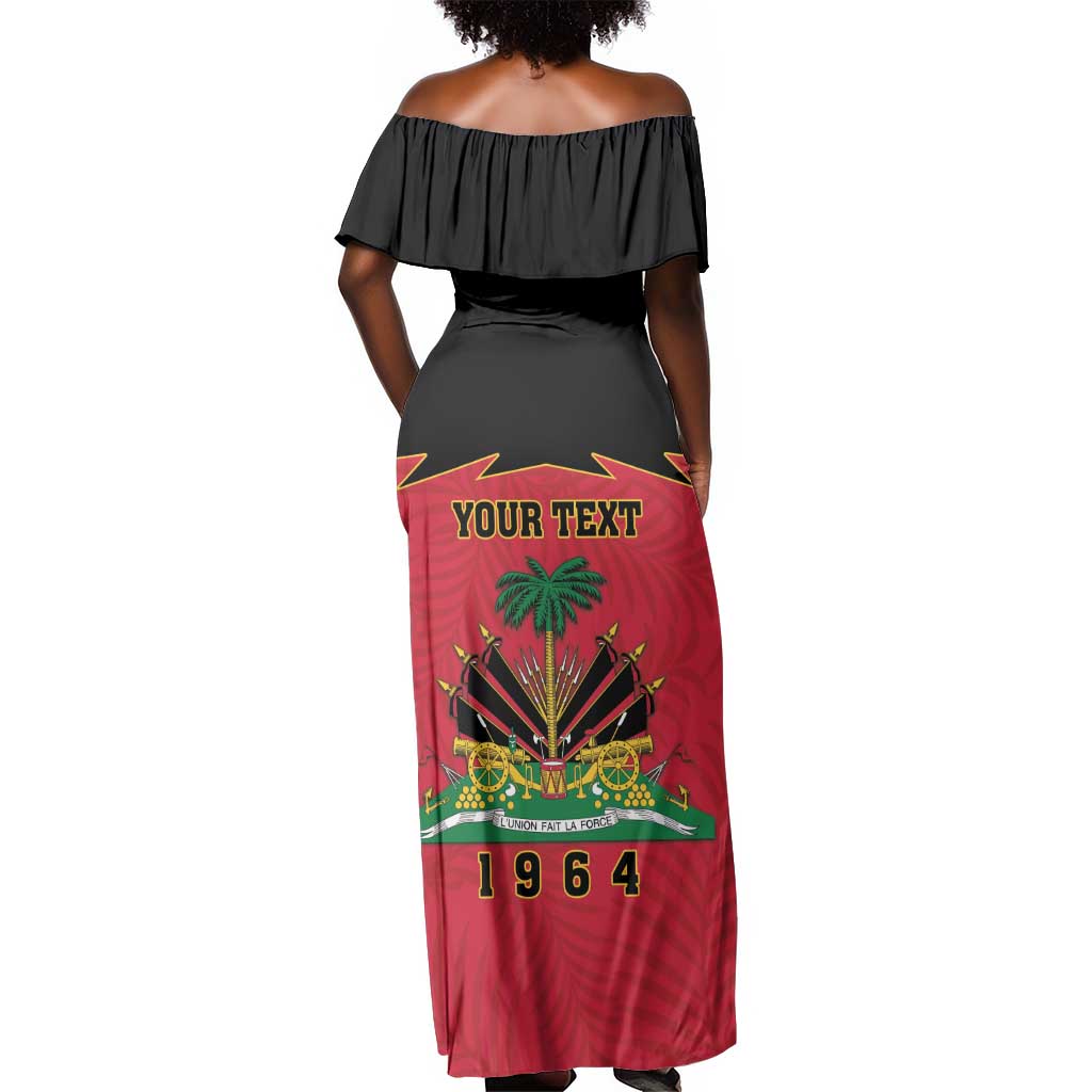Personalized Afro-Haitians 1964 Off Shoulder Maxi Dress Coat Of Arms Flag Style - African Pride