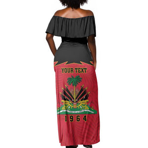 Personalized Afro-Haitians 1964 Off Shoulder Maxi Dress Coat Of Arms Flag Style - African Pride