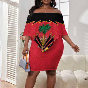 Personalized Afro-Haitians 1964 Off Shoulder Short Dress Coat Of Arms Flag Style - African Pride