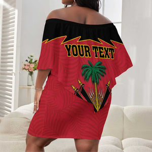 Personalized Afro-Haitians 1964 Off Shoulder Short Dress Coat Of Arms Flag Style - African Pride