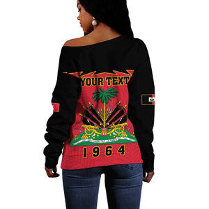 Personalized Afro-Haitians 1964 Off Shoulder Sweater Coat Of Arms Flag Style - African Pride