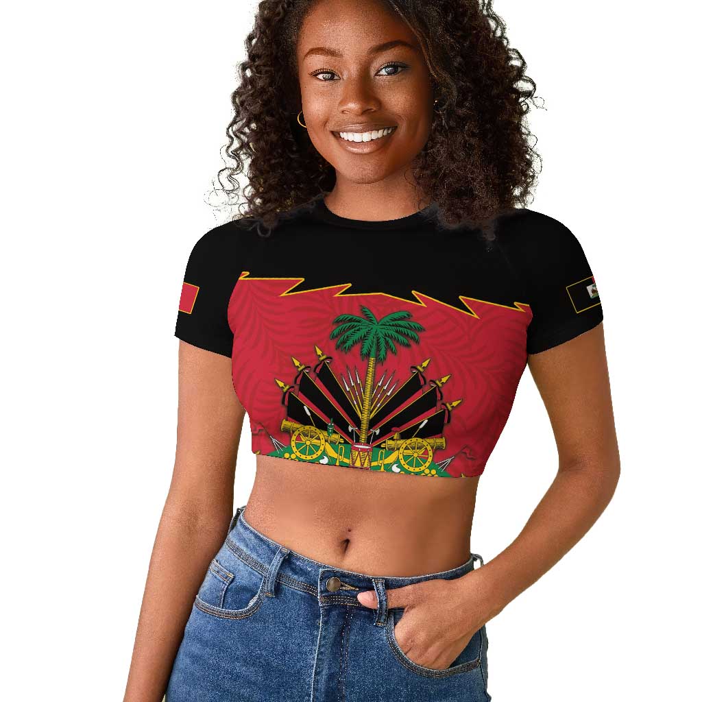 Personalized Afro-Haitians 1964 Raglan Cropped T shirt Coat Of Arms Flag Style - African Pride