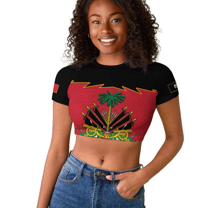 Personalized Afro-Haitians 1964 Raglan Cropped T shirt Coat Of Arms Flag Style - African Pride