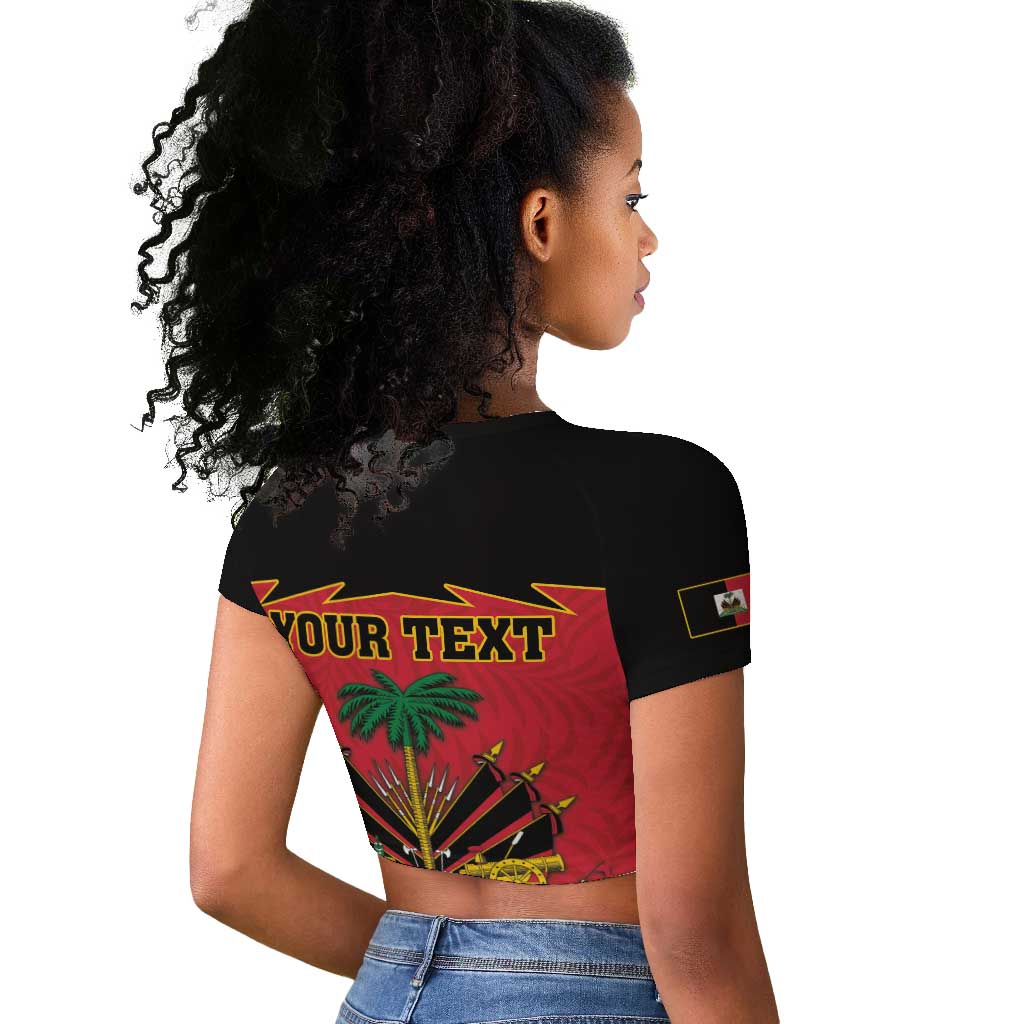 Personalized Afro-Haitians 1964 Raglan Cropped T shirt Coat Of Arms Flag Style - African Pride