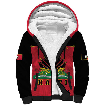 Personalized Afro-Haitians 1964 Sherpa Hoodie Coat Of Arms Flag Style - African Pride