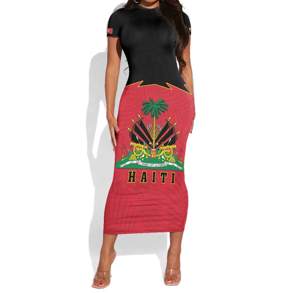Personalized Afro-Haitians 1964 Short Sleeve Bodycon Dress Coat Of Arms Flag Style - African Pride