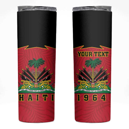 Personalized Afro-Haitians 1964 Skinny Tumbler Coat Of Arms Flag Style - African Pride
