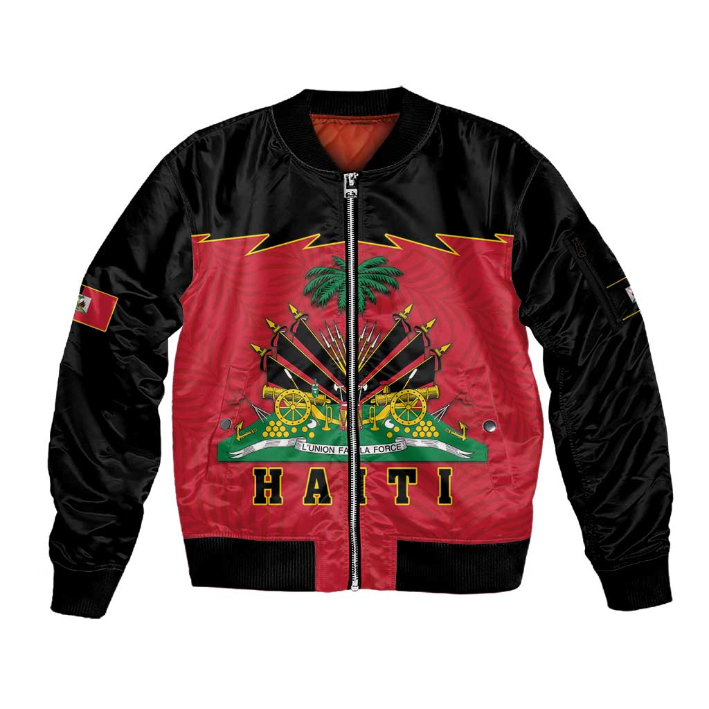 Personalized Afro-Haitians 1964 Sleeve Zip Bomber Jacket Coat Of Arms Flag Style - African Pride