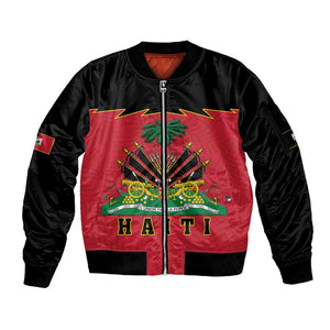 Personalized Afro-Haitians 1964 Sleeve Zip Bomber Jacket Coat Of Arms Flag Style - African Pride