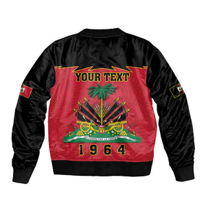 Personalized Afro-Haitians 1964 Sleeve Zip Bomber Jacket Coat Of Arms Flag Style - African Pride