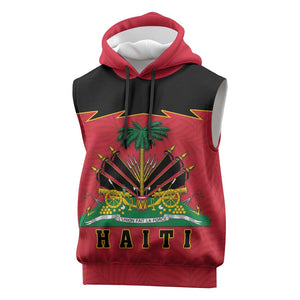 Personalized Afro-Haitians 1964 Sleeveless Hoodie Coat Of Arms Flag Style - African Pride