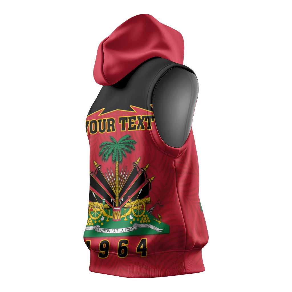 Personalized Afro-Haitians 1964 Sleeveless Hoodie Coat Of Arms Flag Style - African Pride
