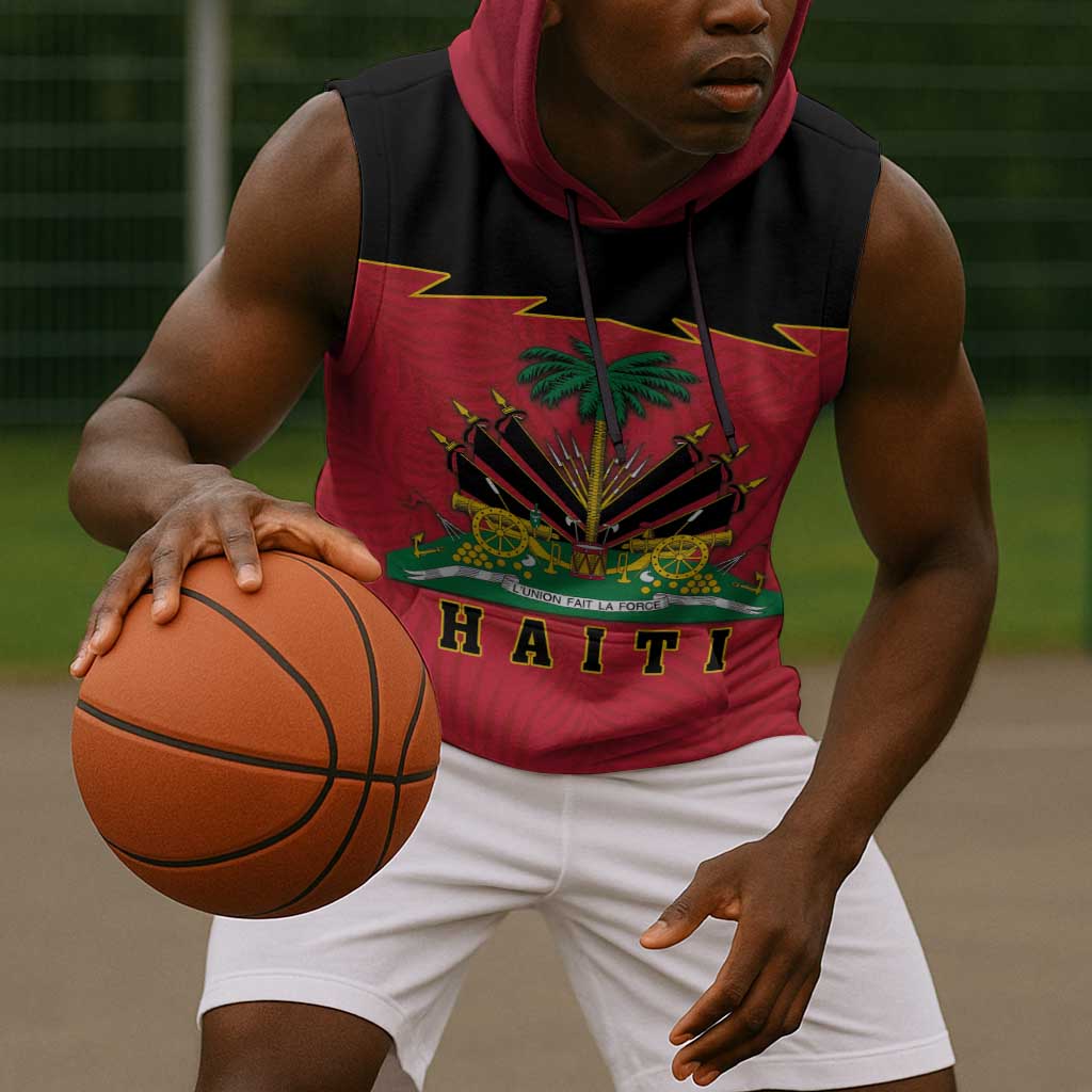 Personalized Afro-Haitians 1964 Sleeveless Hoodie Coat Of Arms Flag Style - African Pride