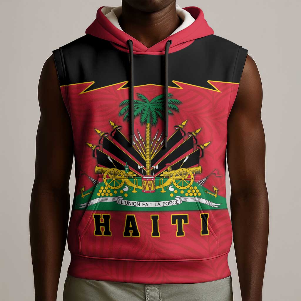 Personalized Afro-Haitians 1964 Sleeveless Hoodie Coat Of Arms Flag Style - African Pride