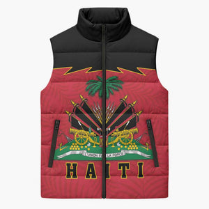 Personalized Afro-Haitians 1964 Sleeveless Puffer Jacket Coat Of Arms Flag Style