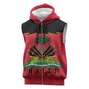Personalized Afro-Haitians 1964 Sleeveless Zip Hoodie Coat Of Arms Flag Style - African Pride