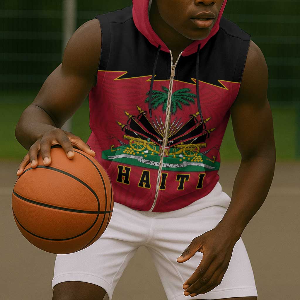 Personalized Afro-Haitians 1964 Sleeveless Zip Hoodie Coat Of Arms Flag Style - African Pride