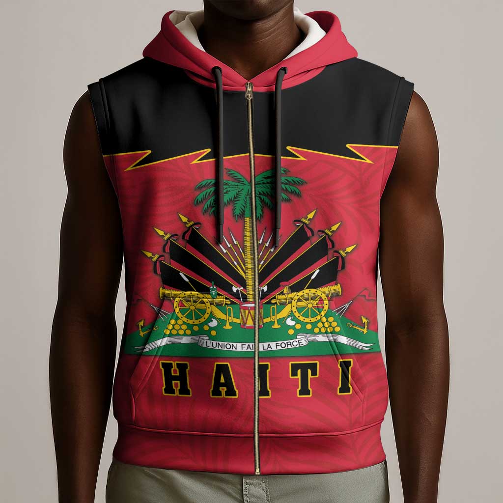 Personalized Afro-Haitians 1964 Sleeveless Zip Hoodie Coat Of Arms Flag Style - African Pride
