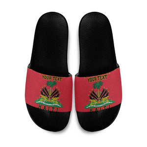 Personalized Afro-Haitians 1964 Slide Sandals Coat Of Arms Flag Style