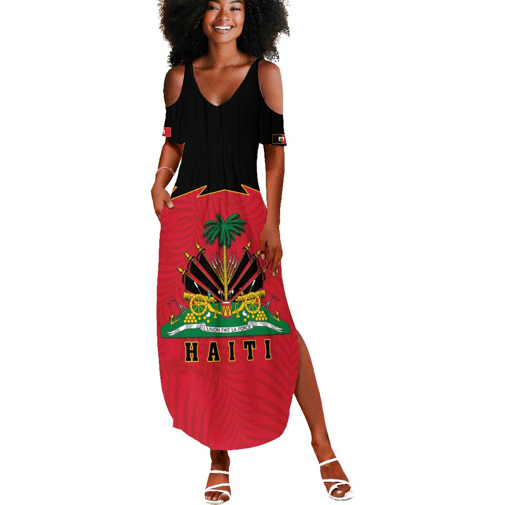 Personalized Afro-Haitians 1964 Summer Maxi Dress Coat Of Arms Flag Style - African Pride
