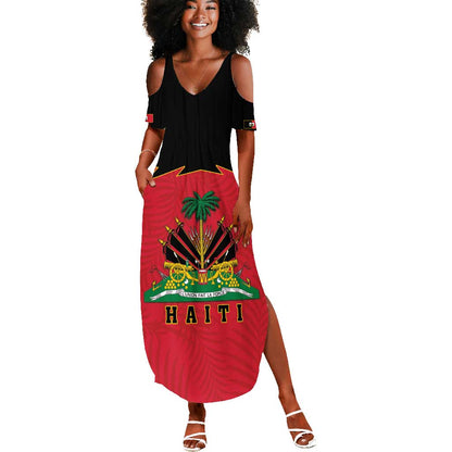 Personalized Afro-Haitians 1964 Summer Maxi Dress Coat Of Arms Flag Style - African Pride