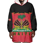Personalized Afro-Haitians 1964 Wearable Blanket Hoodie Coat Of Arms Flag Style - African Pride