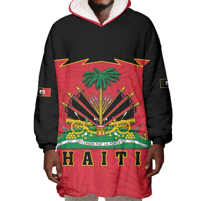 Personalized Afro-Haitians 1964 Wearable Blanket Hoodie Coat Of Arms Flag Style - African Pride