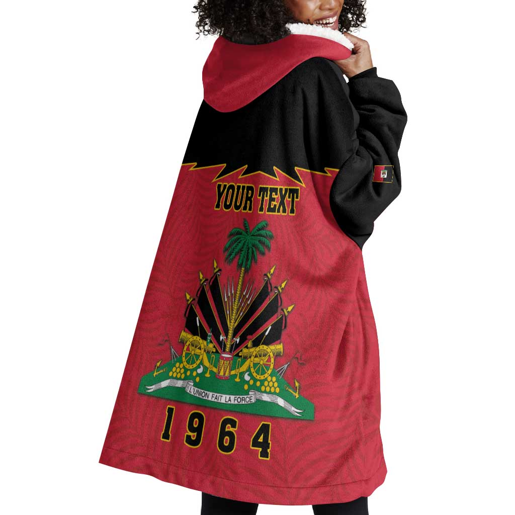 Personalized Afro-Haitians 1964 Wearable Blanket Hoodie Coat Of Arms Flag Style - African Pride