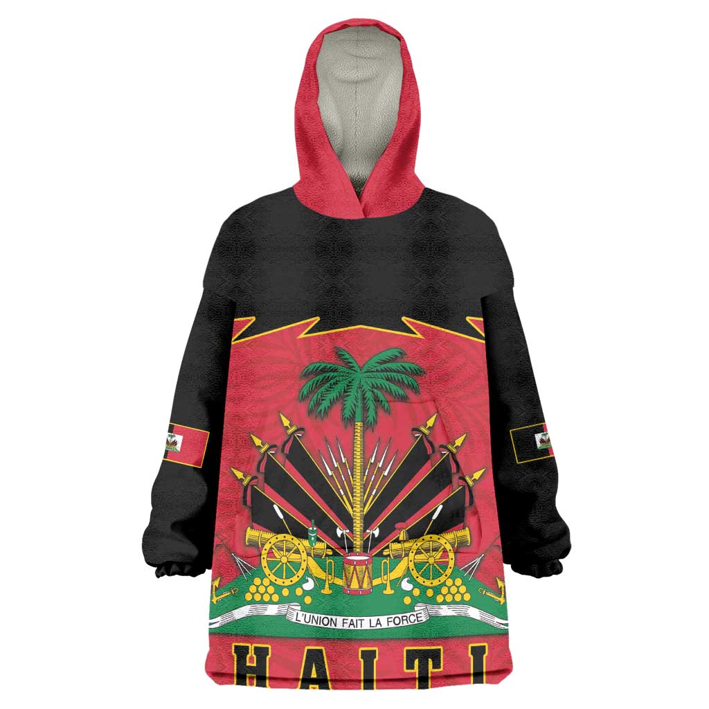 Personalized Afro-Haitians 1964 Wearable Blanket Hoodie Coat Of Arms Flag Style - African Pride