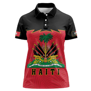 Personalized Afro-Haitians 1964 Women Polo Shirt Coat Of Arms Flag Style - African Pride