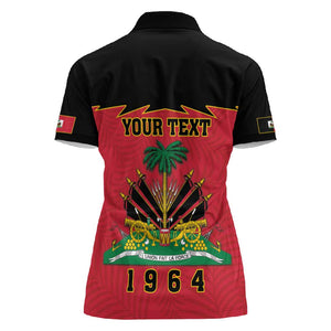 Personalized Afro-Haitians 1964 Women Polo Shirt Coat Of Arms Flag Style - African Pride
