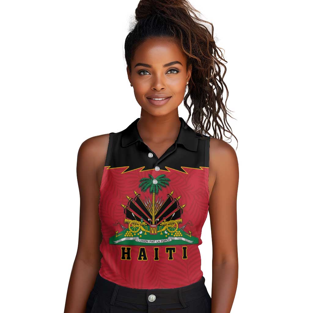 Personalized Afro-Haitians 1964 Women Sleeveless Polo Shirt Coat Of Arms Flag Style - African Pride