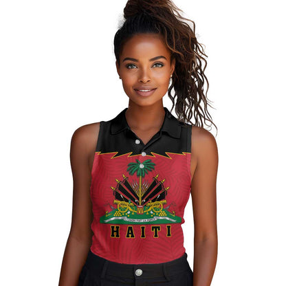 Personalized Afro-Haitians 1964 Women Sleeveless Polo Shirt Coat Of Arms Flag Style - African Pride