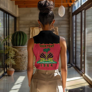 Personalized Afro-Haitians 1964 Women Sleeveless Polo Shirt Coat Of Arms Flag Style - African Pride