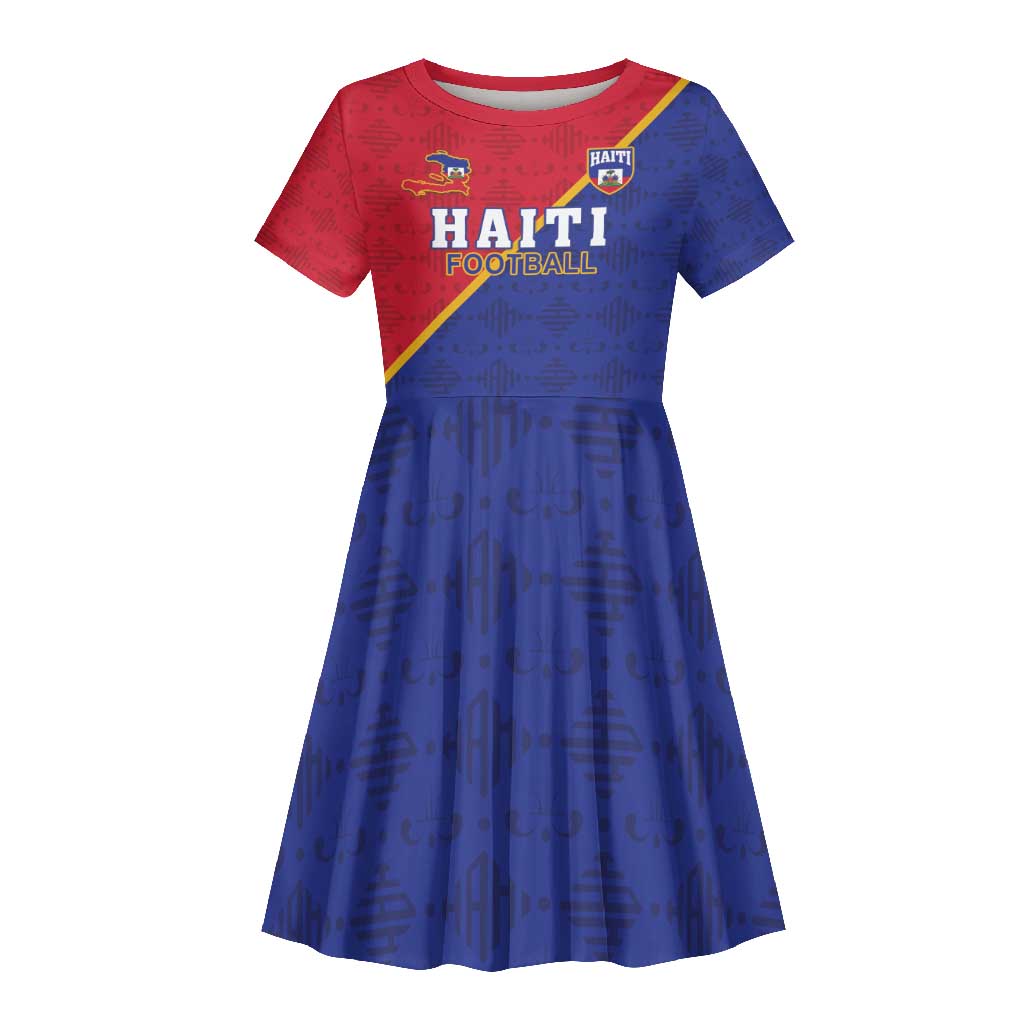 Custom Afro Haiti Football Kid Short Sleeve Dress Les Grenadiers - African Pride