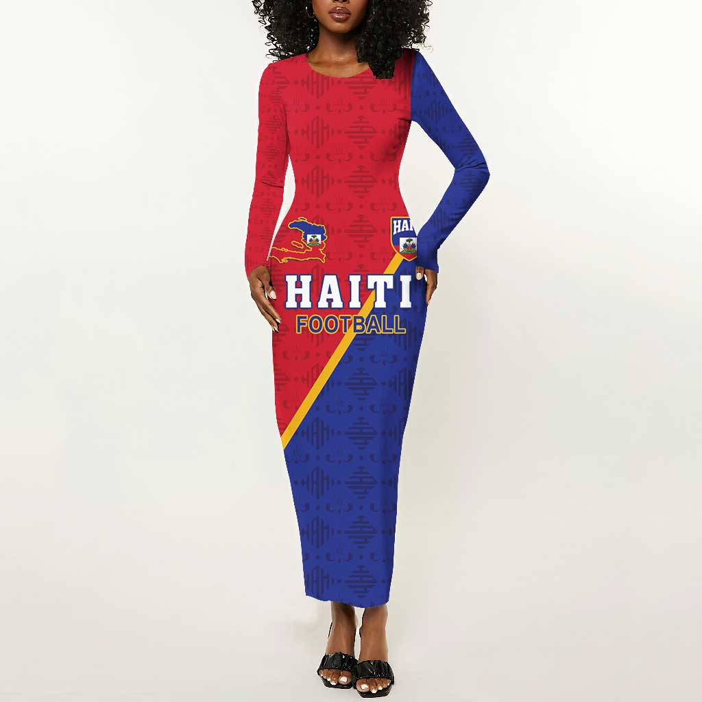 Custom Afro Haiti Football Long Sleeve Bodycon Dress Les Grenadiers - African Pride