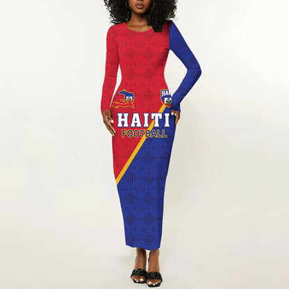 Custom Afro Haiti Football Long Sleeve Bodycon Dress Les Grenadiers - African Pride