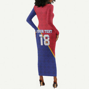 Custom Afro Haiti Football Long Sleeve Bodycon Dress Les Grenadiers - African Pride