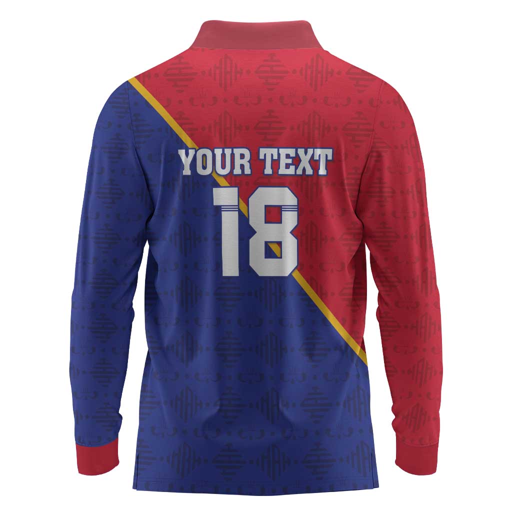 Custom Afro Haiti Football Long Sleeve Polo Shirt Les Grenadiers - African Pride