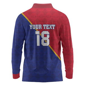 Custom Afro Haiti Football Long Sleeve Polo Shirt Les Grenadiers - African Pride