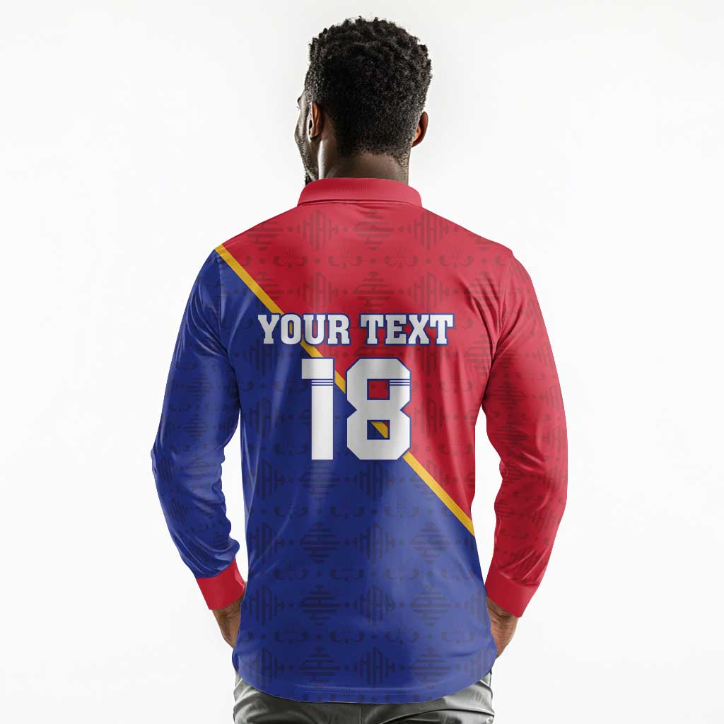 Custom Afro Haiti Football Long Sleeve Polo Shirt Les Grenadiers - African Pride
