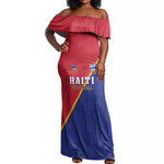 Custom Afro Haiti Football Off Shoulder Maxi Dress Les Grenadiers - African Pride