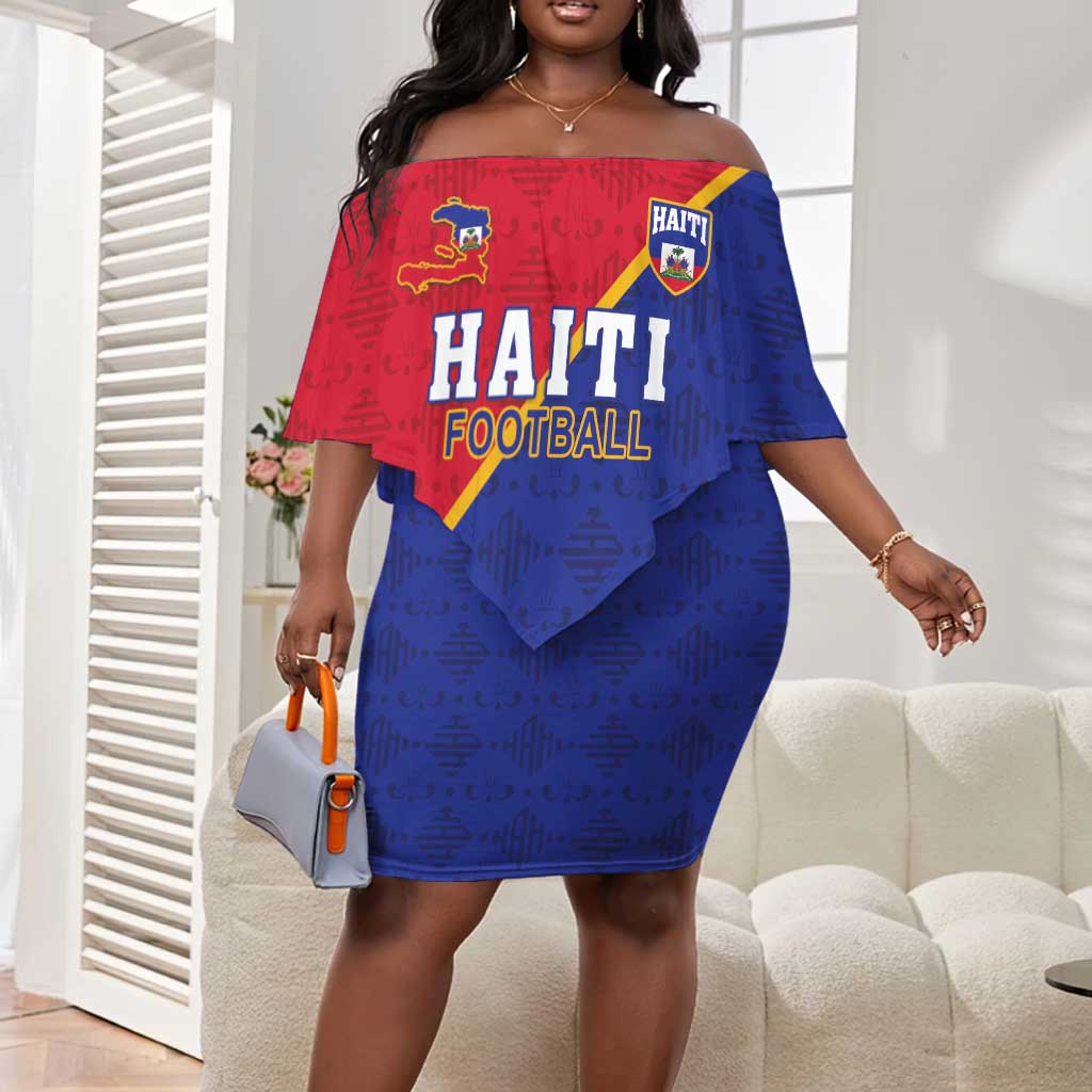 Custom Afro Haiti Football Off Shoulder Short Dress Les Grenadiers - African Pride