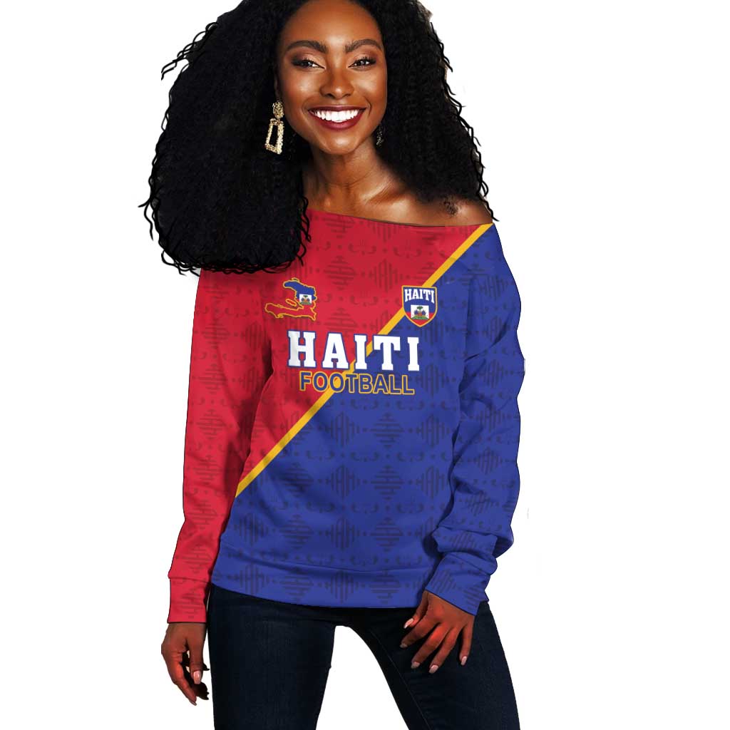 Custom Afro Haiti Football Off Shoulder Sweater Les Grenadiers - African Pride