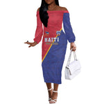 Custom Afro Haiti Football Off The Shoulder Long Sleeve Dress Les Grenadiers - African Pride