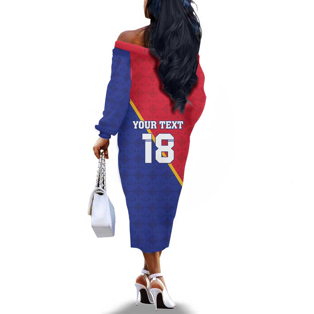 Custom Afro Haiti Football Off The Shoulder Long Sleeve Dress Les Grenadiers - African Pride