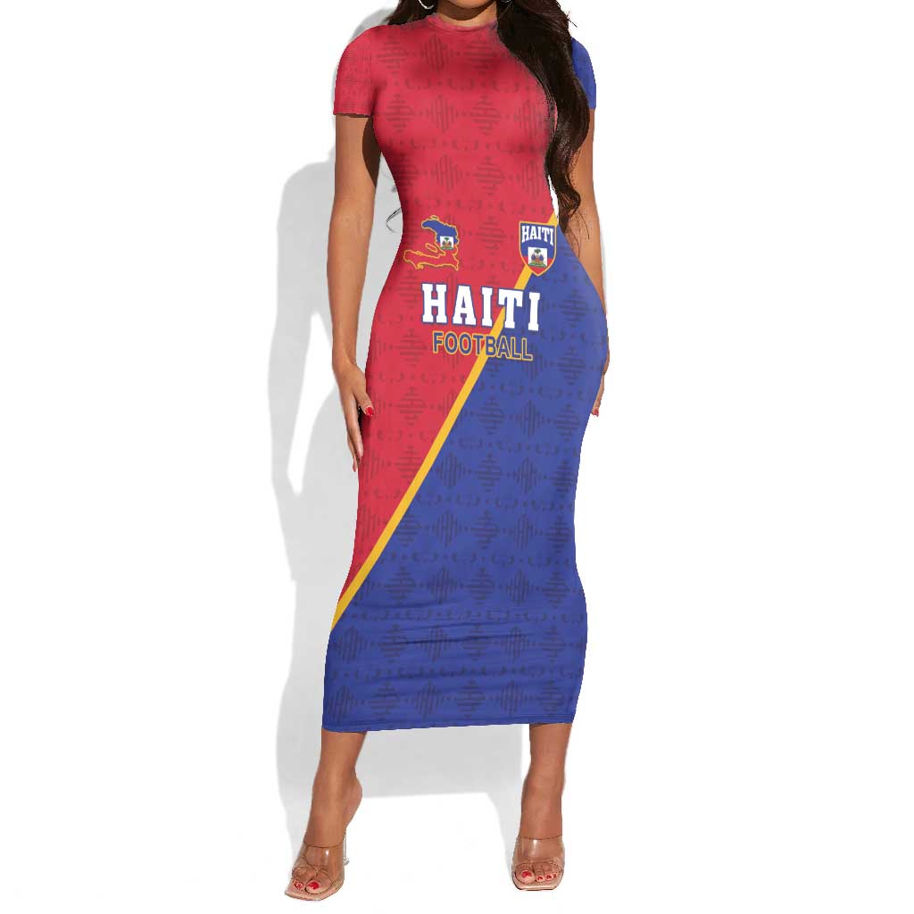 Custom Afro Haiti Football Short Sleeve Bodycon Dress Les Grenadiers - African Pride